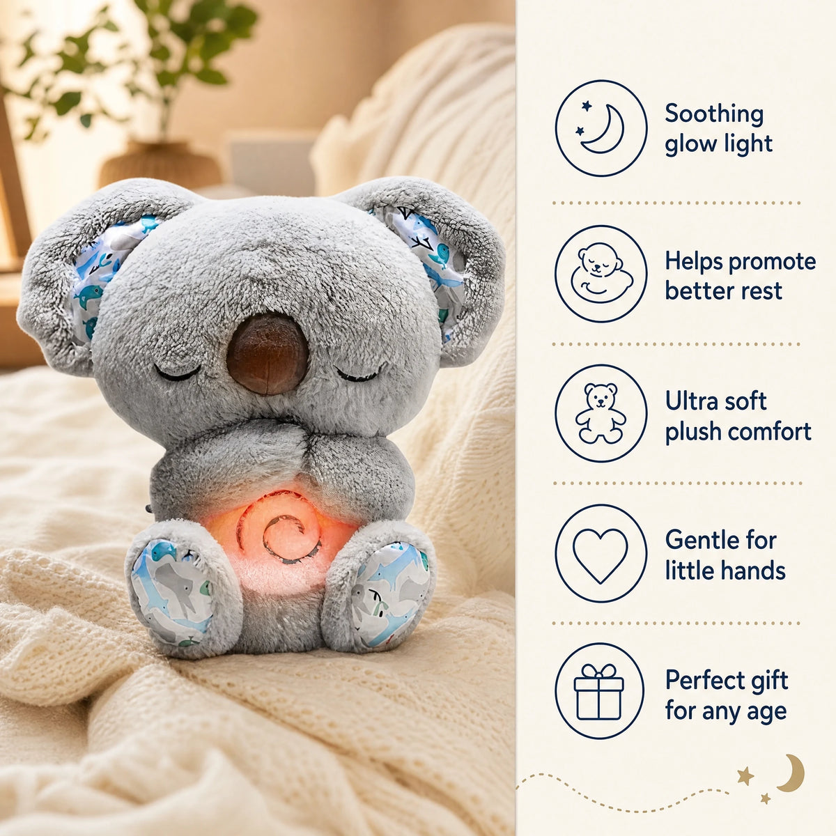 Breathing Koala Plush with Night Light and Lullaby - Bénéfices produit