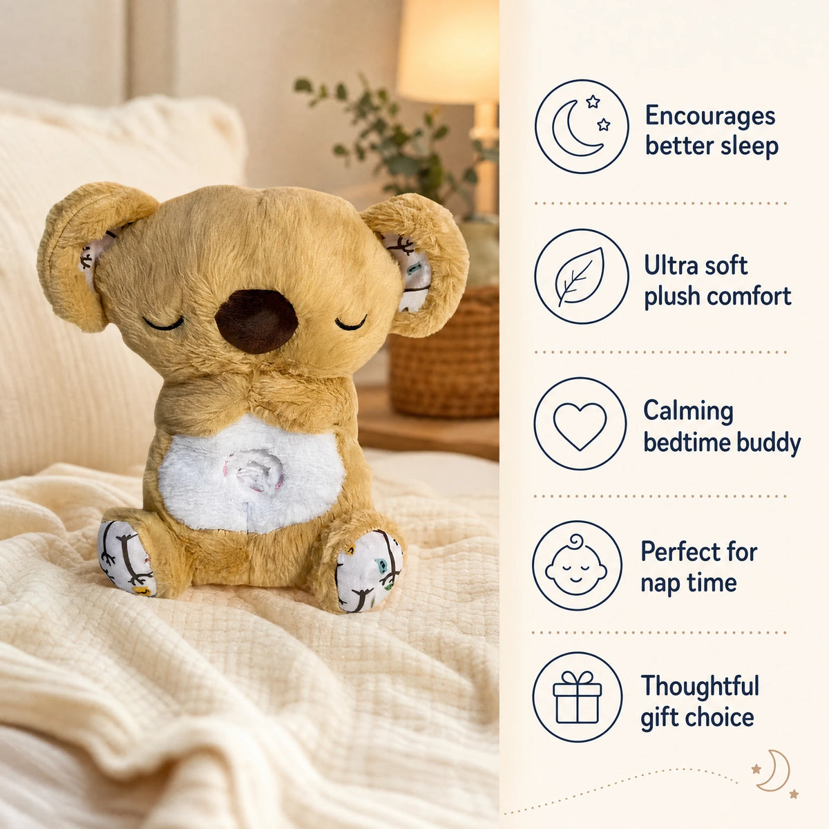 Breathing Koala Plush with Soothing Music and Motion - Bénéfices produit
