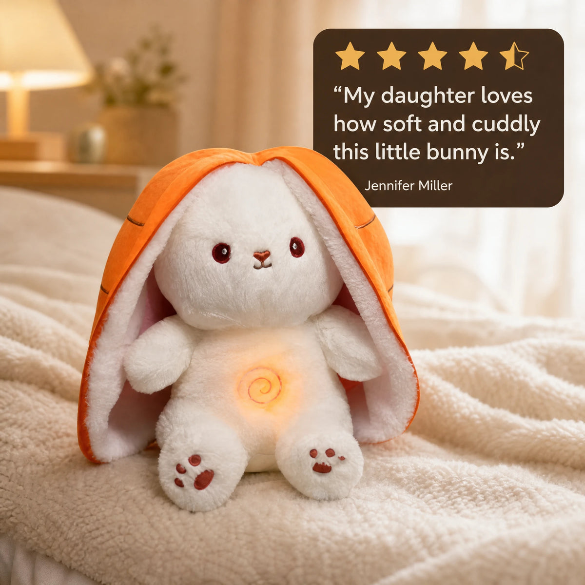 Breathing Plush Bunny with Lullabies and Carrot Hood - Image témoignage