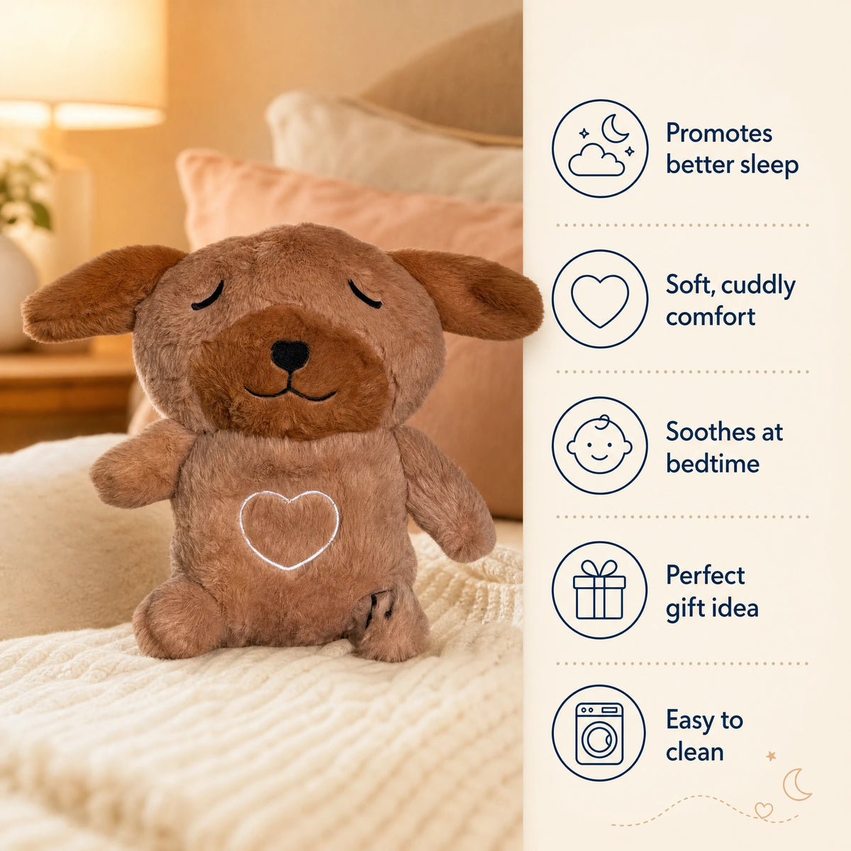 Breathing Plush Dog with Light and Music - Bénéfices produit