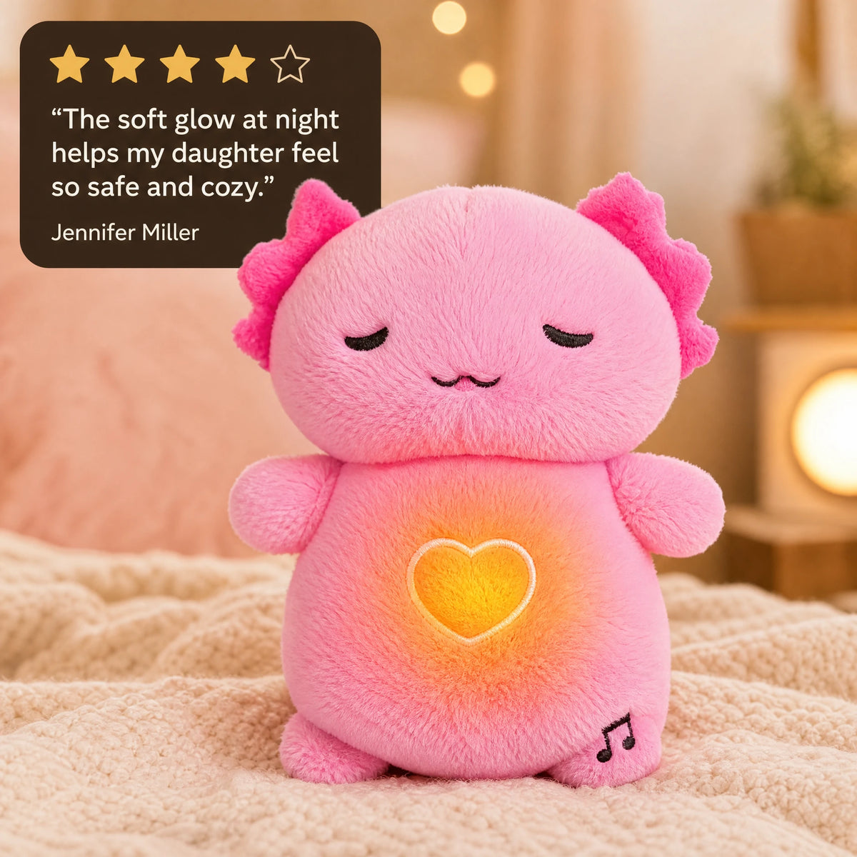 Breathing Plush Toy with Pink Axolotl Design and Lullaby - Image témoignage