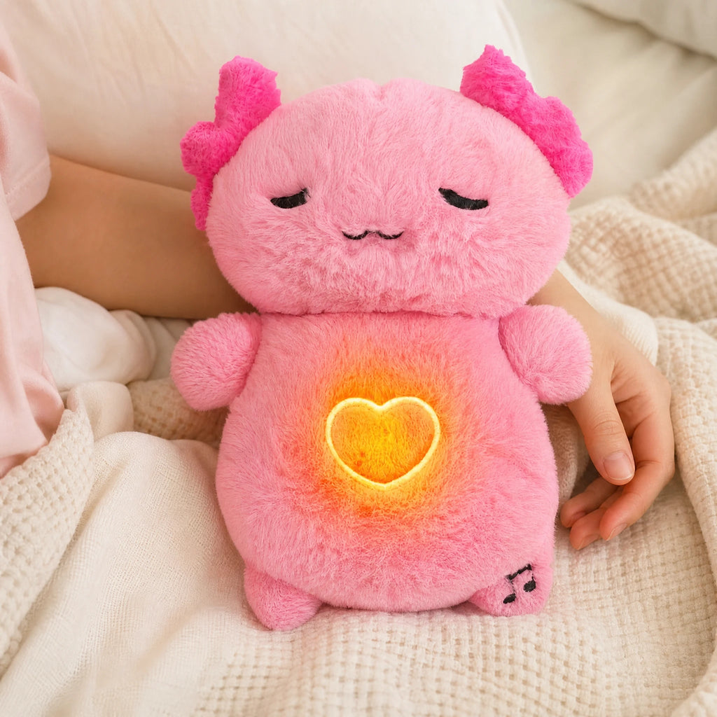 Breathing Plush Toy with Pink Axolotl Design and Lullaby - Utilisation du produit