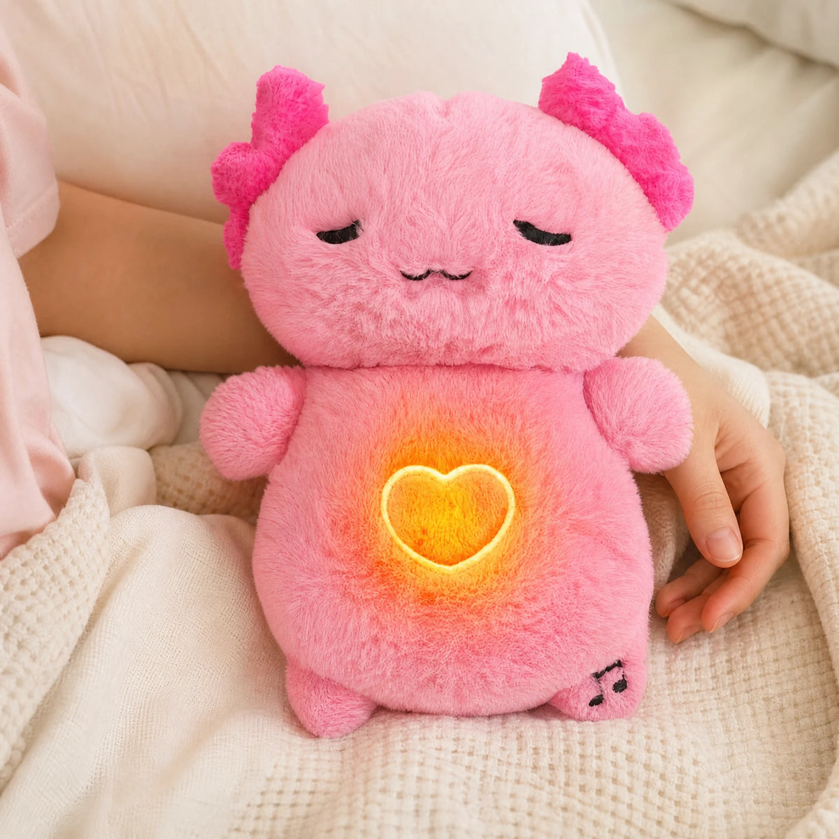 Breathing Plush Toy with Pink Axolotl Design and Lullaby - Utilisation du produit