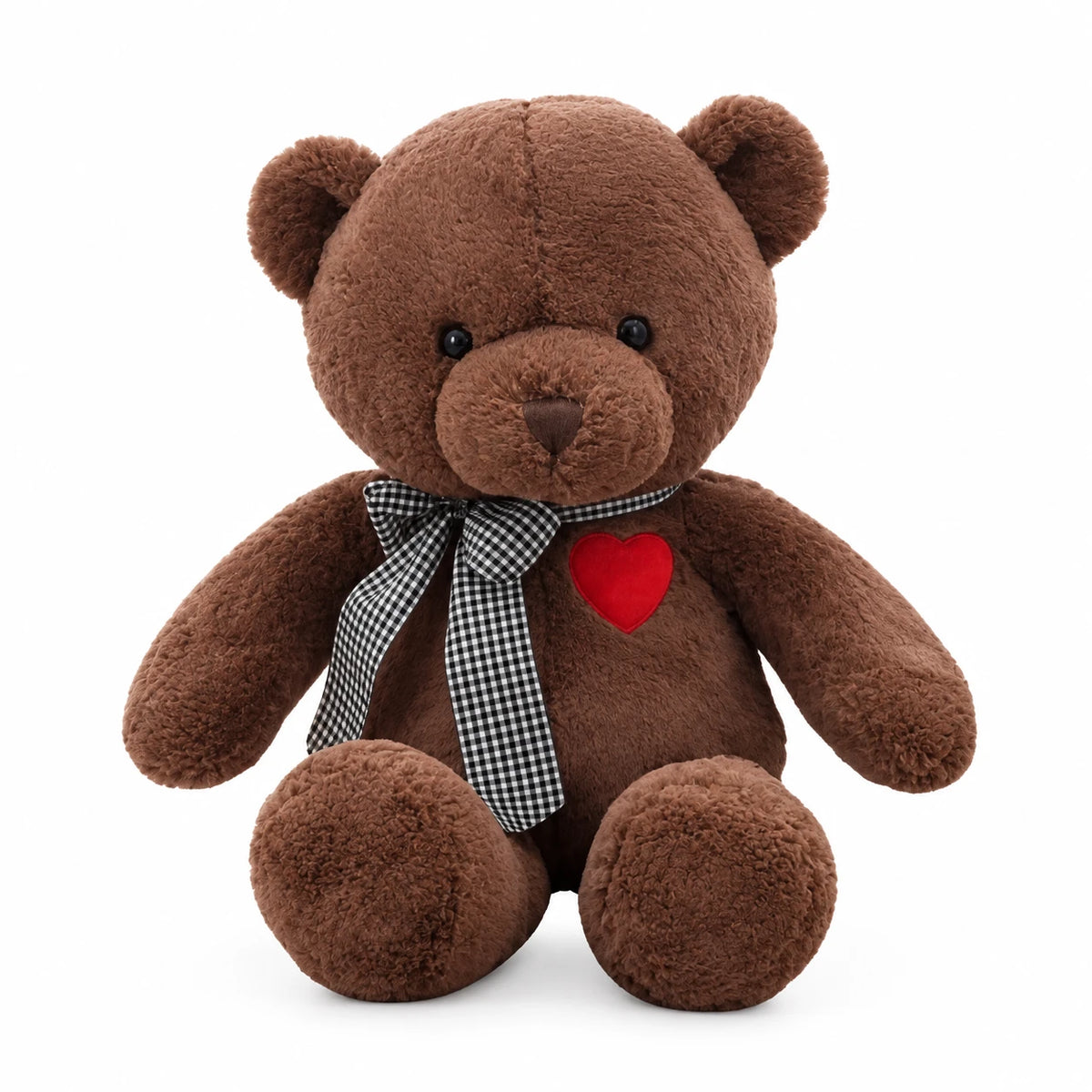 Brown Teddy Bear with Heart Detail and Checkered Bow - 14in / 35cm · 19.5in / 50cm
