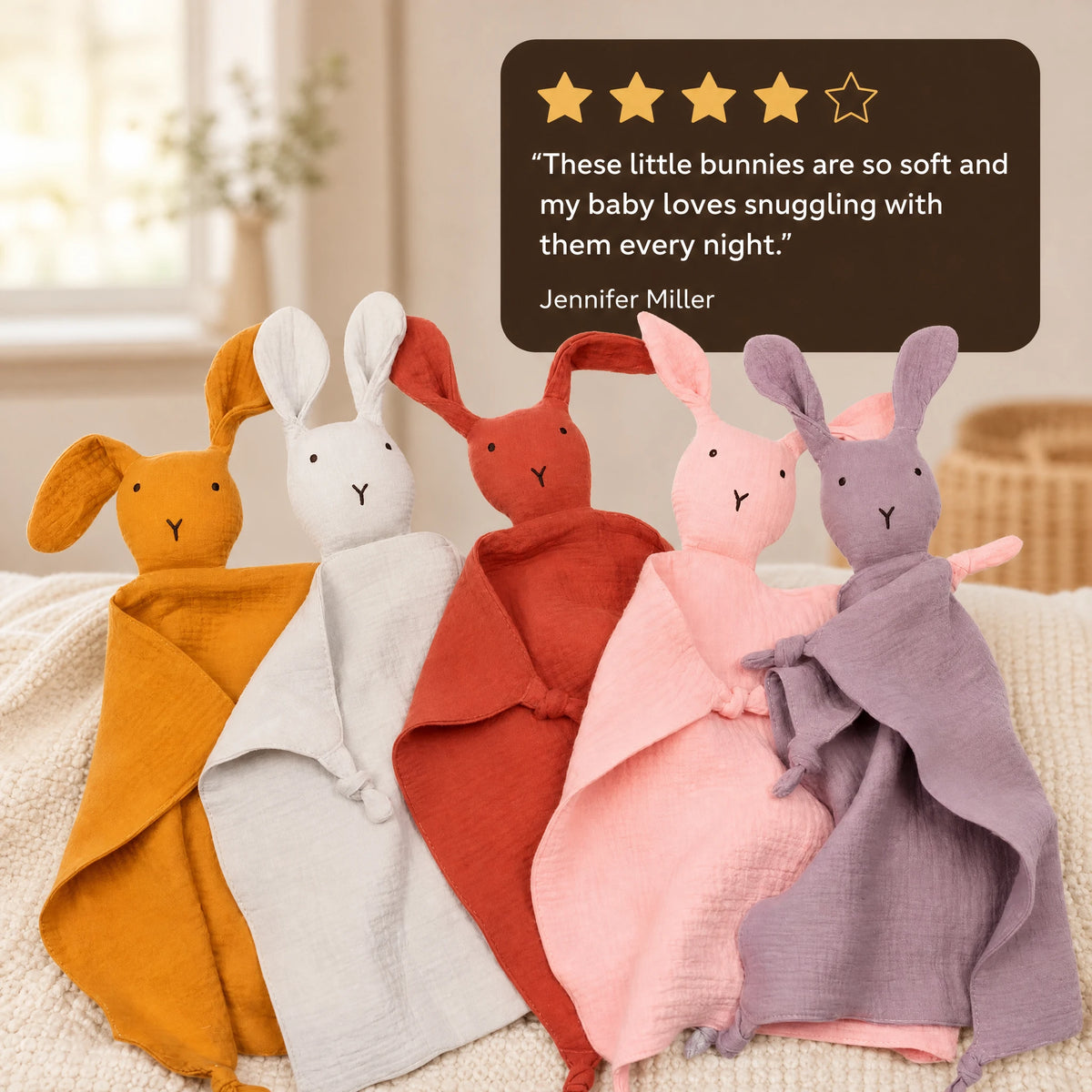 Bunny Comfort Blanket with Cotton Muslin Body - Image témoignage