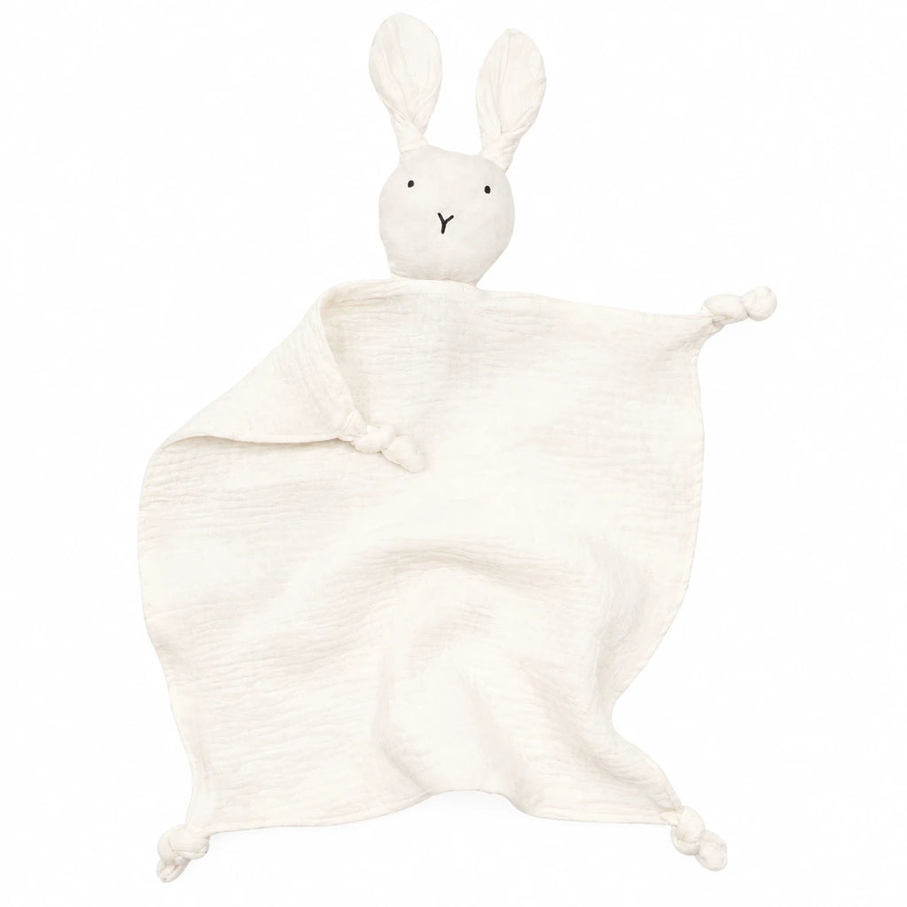 Bunny Comfort Blanket with Cotton Muslin Body - White