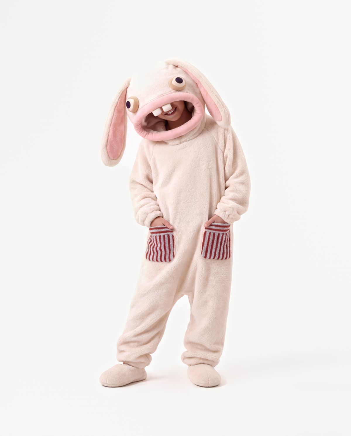 Marshmallow Bunny Onesie, hands in pockets