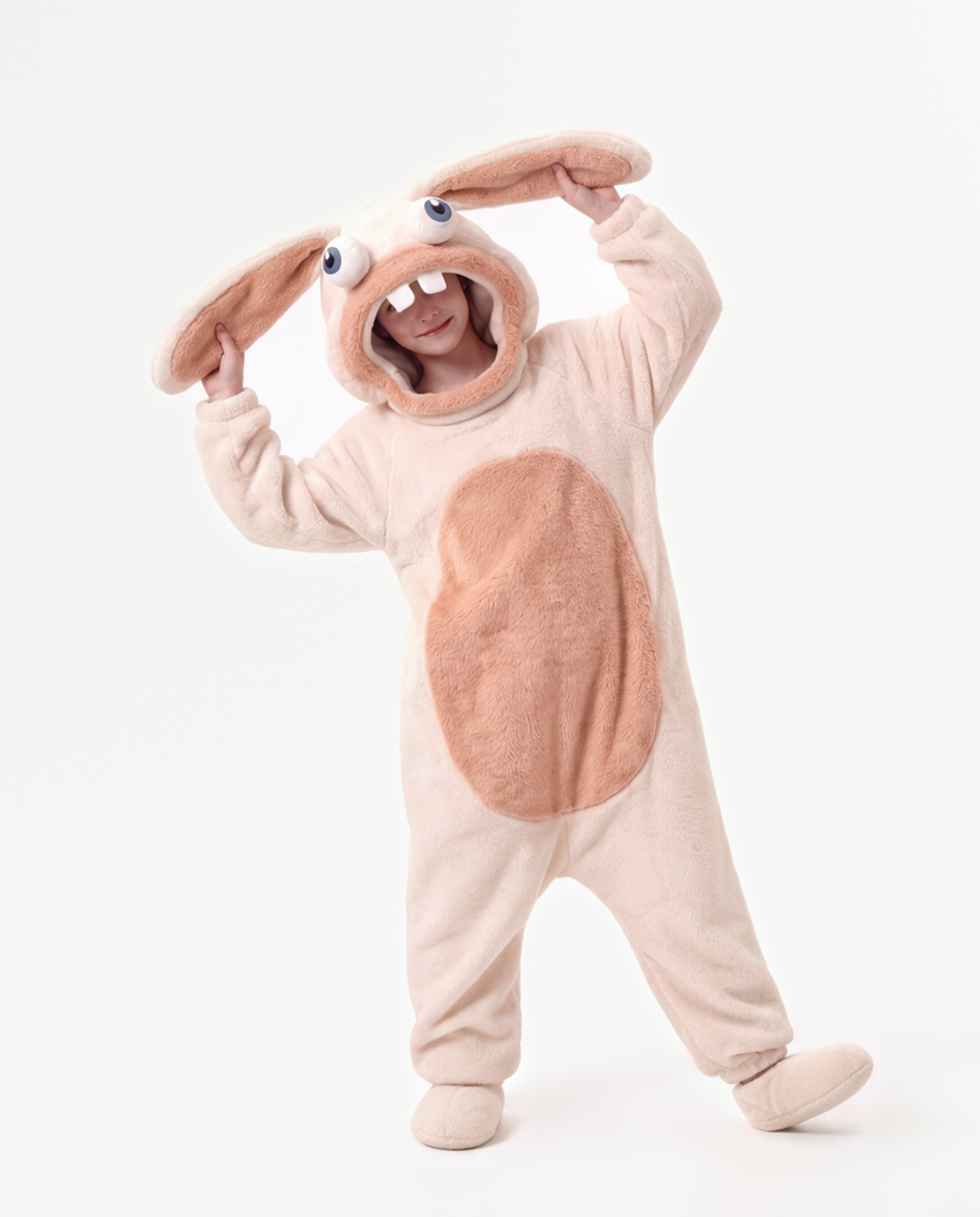 Peach Fuzz Bunny Onesie, ears up