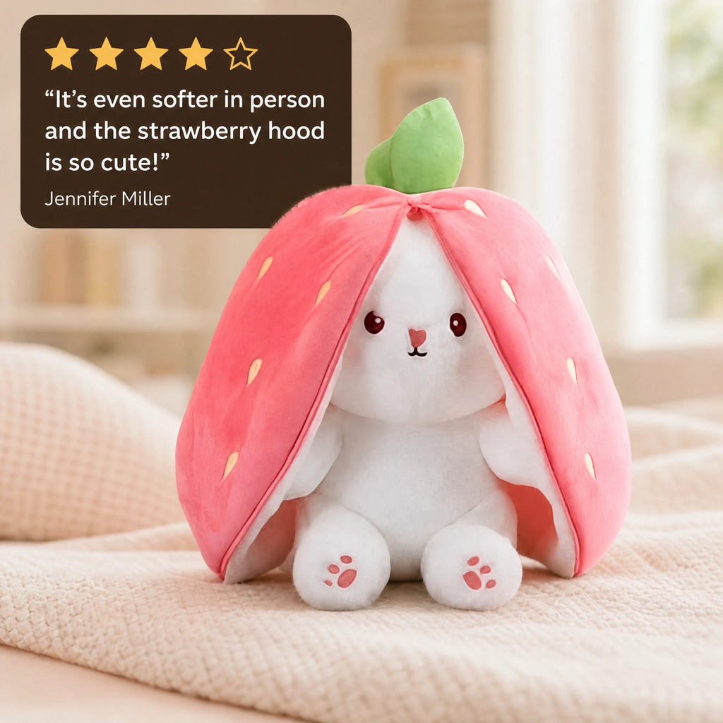 Bunny Plush Toy Hidden Inside Strawberry Pouch - Image témoignage