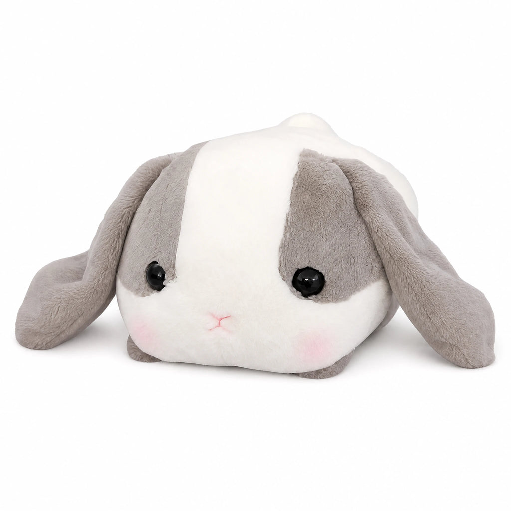 Bunny Plush Toy in Lying Position with Gray Ears - Fond blanc