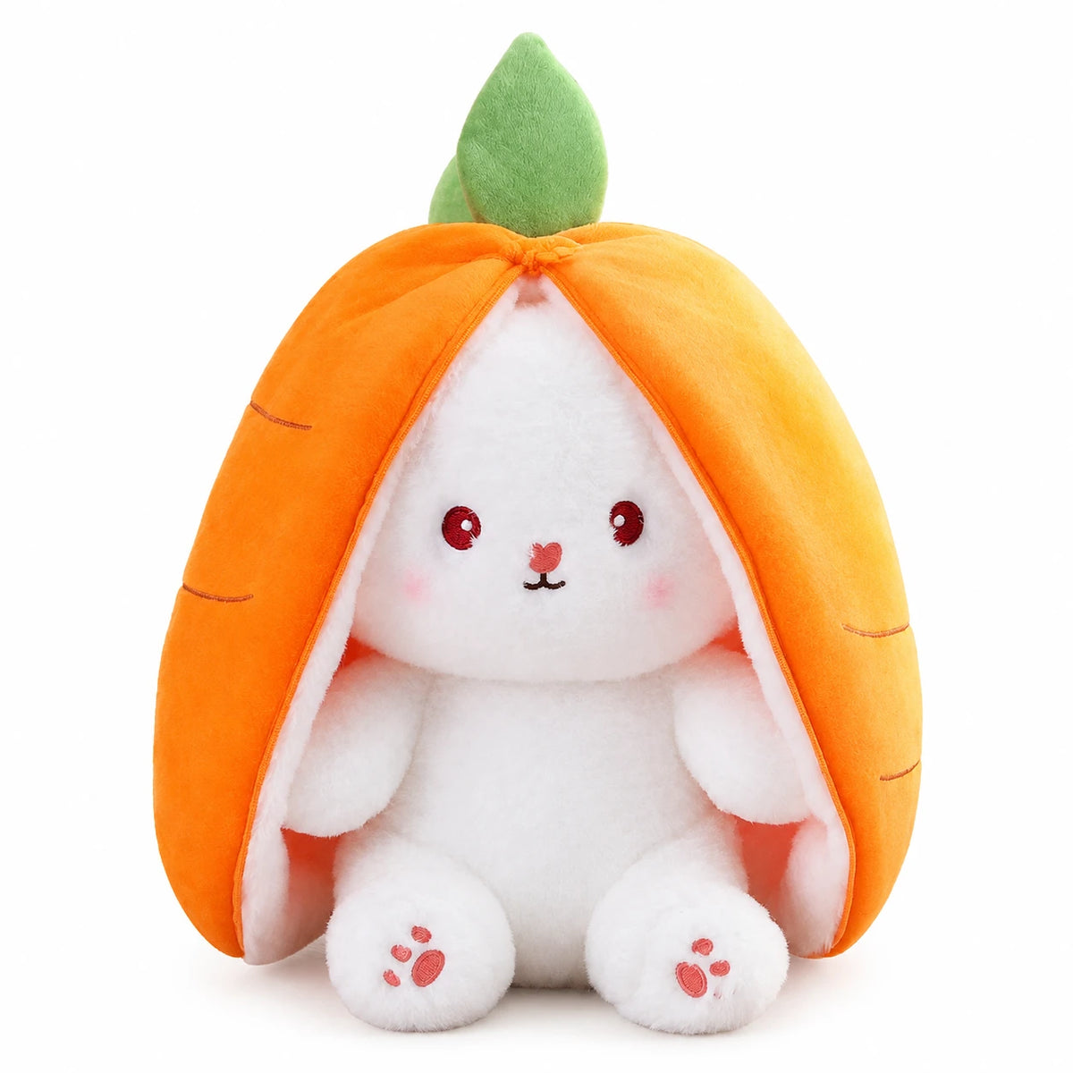 Bunny Plush with Zippered Fruit Costume and Soft White Fur - Carrot / 10in / 25cm · Carrot / 14in / 35cm