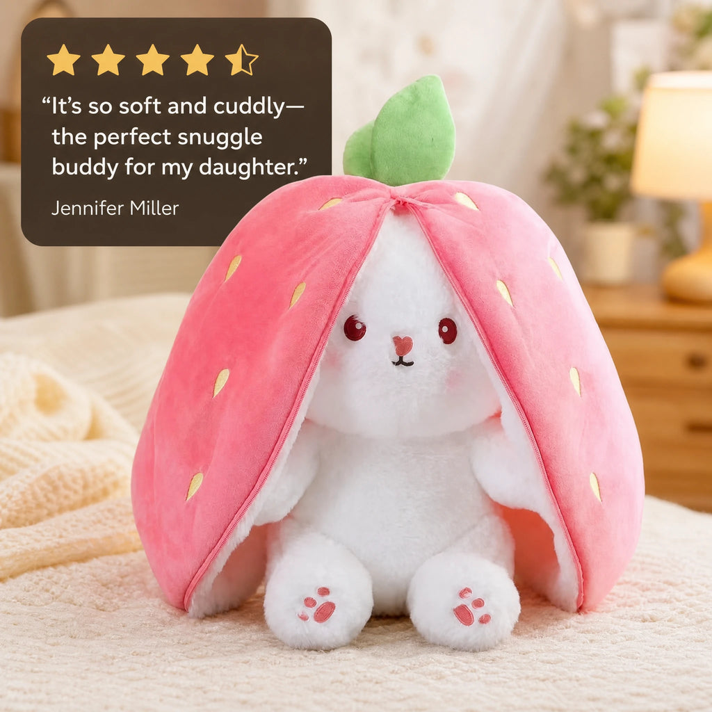Bunny Plush with Zippered Fruit Costume and Soft White Fur - Image témoignage