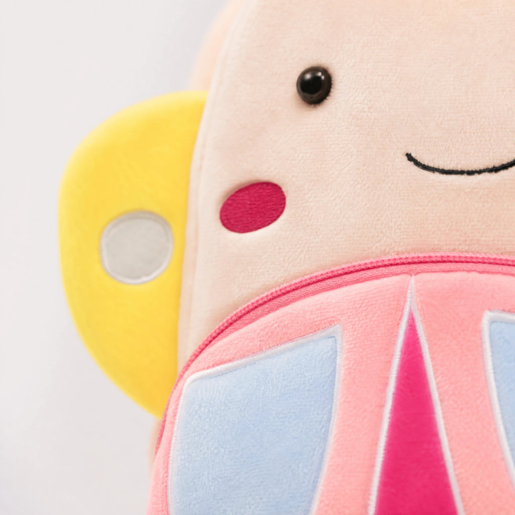 Butterfly Backpack in Soft Pink Plush with Purple Wings - Détail matière