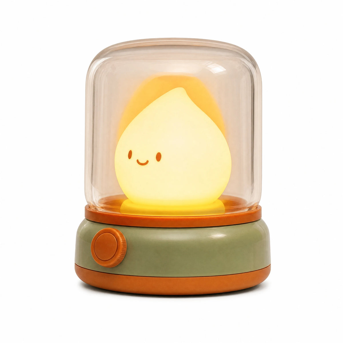 Candle Flame Night Light with Smiling Character Design - Fond blanc