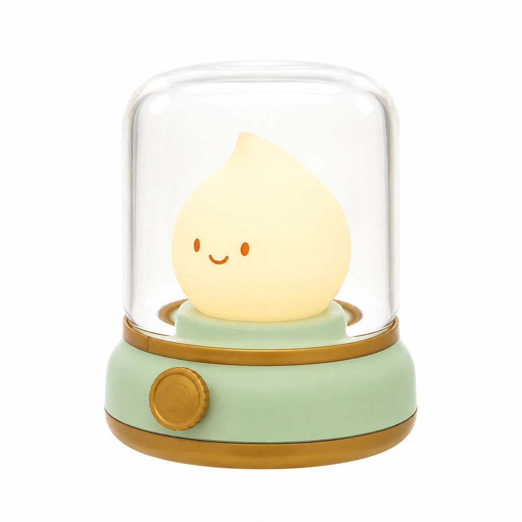 Candle Flame Night Light with Smiling Character Design - Green