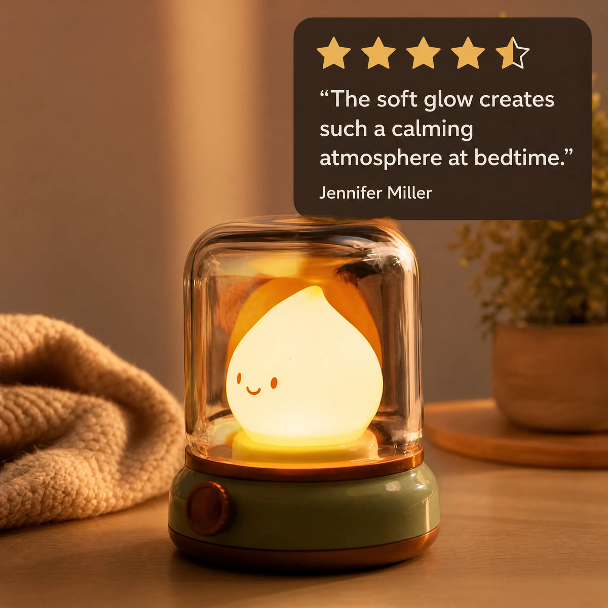 Candle Flame Night Light with Smiling Character Design - Image témoignage
