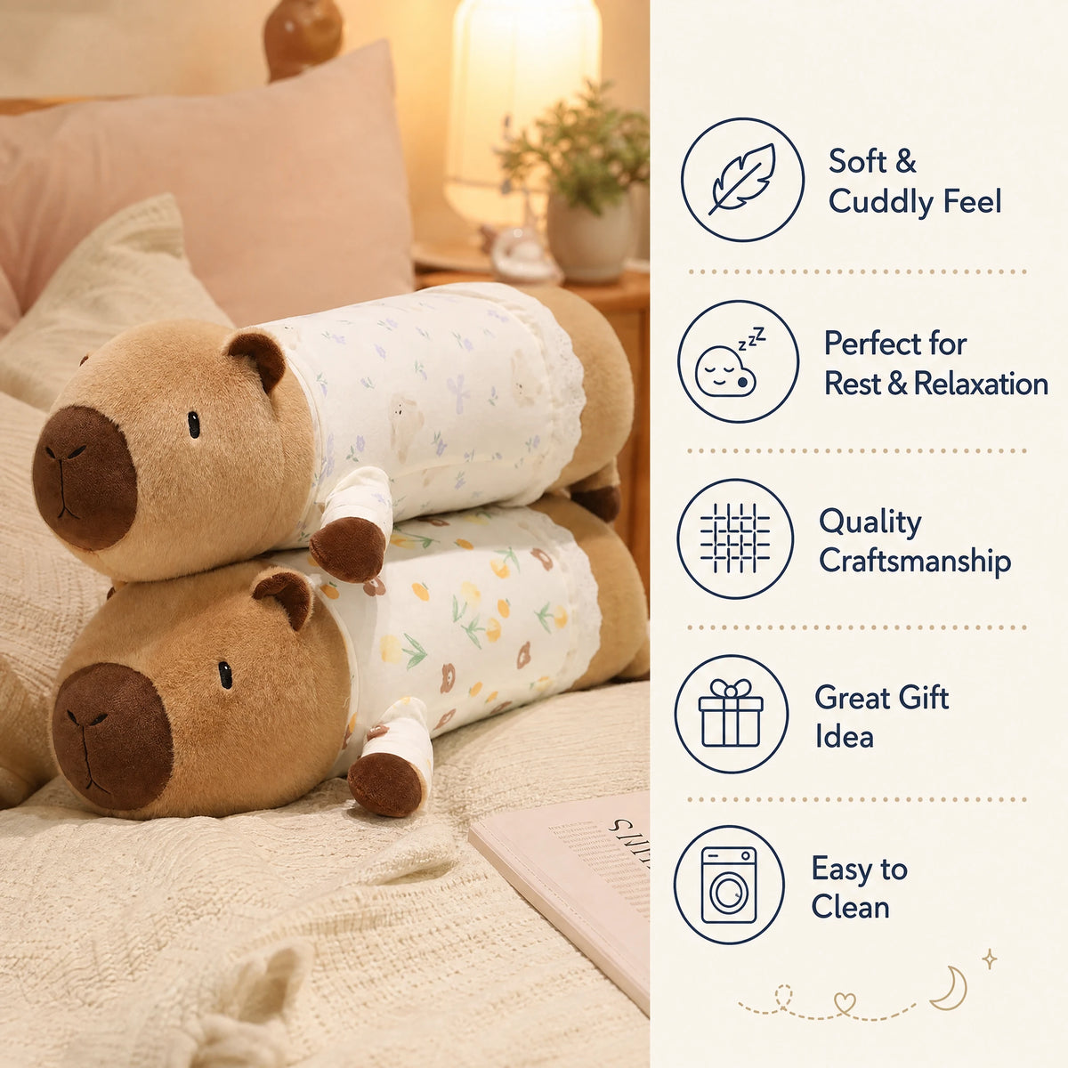 Capybara Body Pillow with Pyjamas – Long Plush Cuddle Buddy - Bénéfices produit