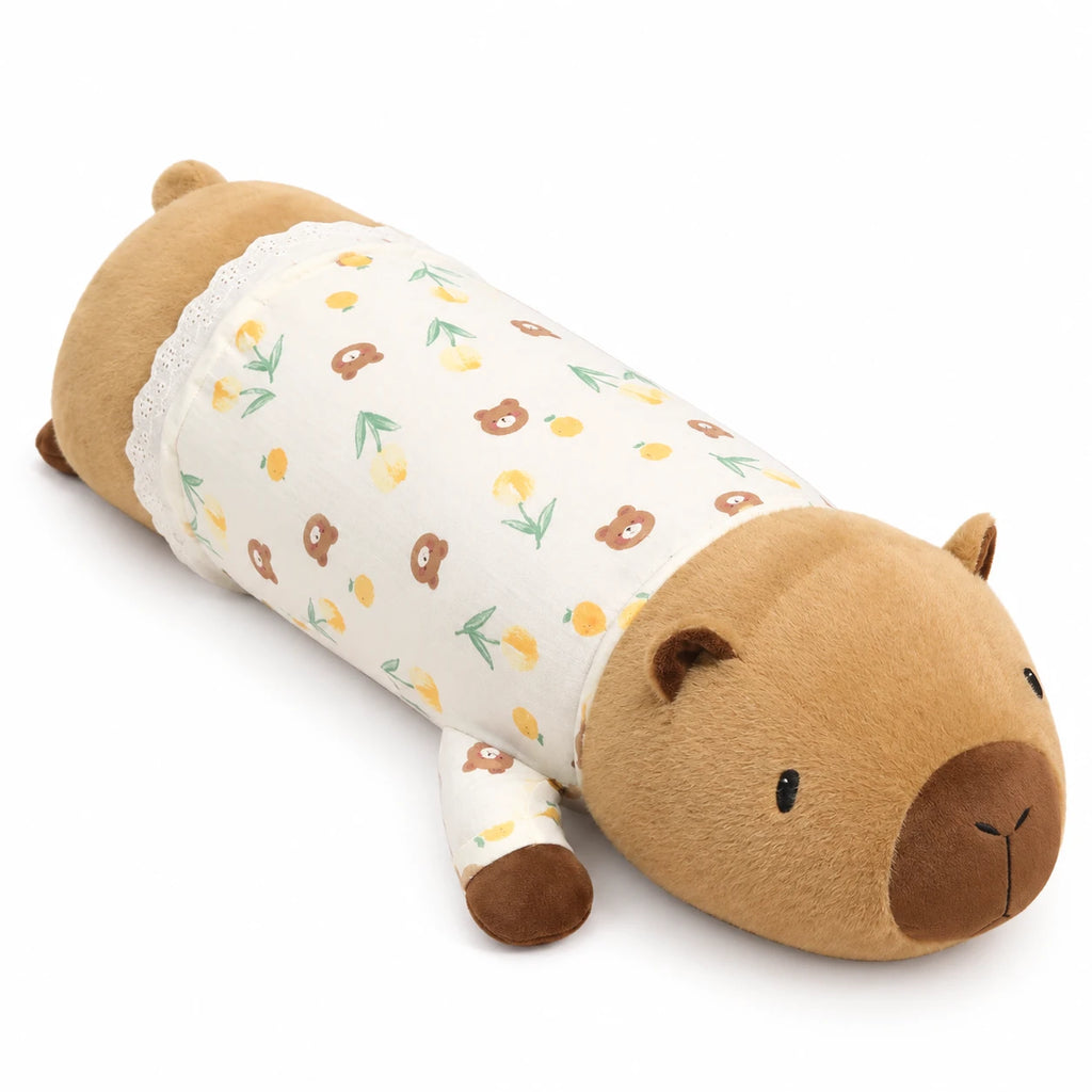 Capybara Body Pillow with Pyjamas – Long Plush Cuddle Buddy - Flower