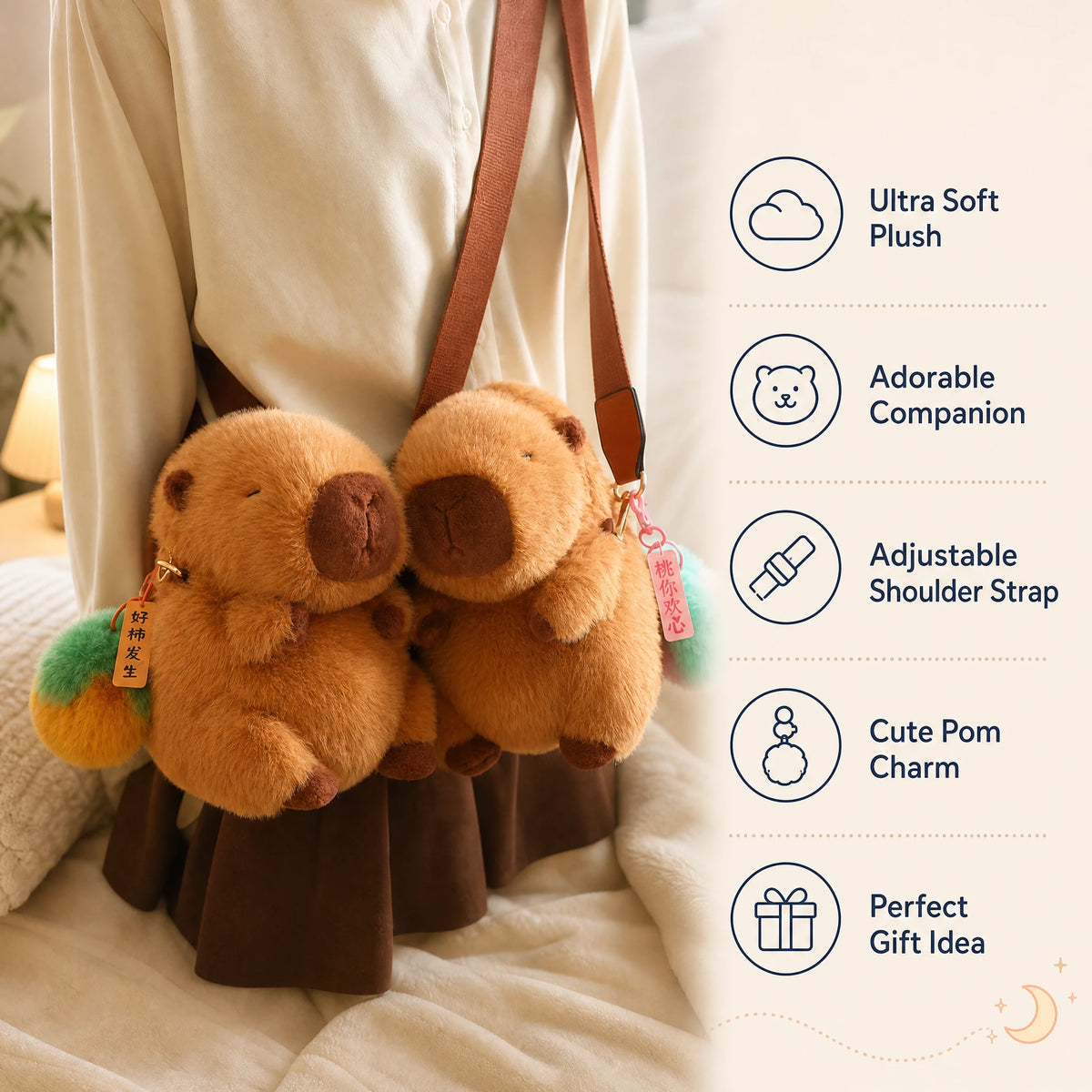 Capybara Crossbody Bag Plush with Detachable Strap - Bénéfices produit