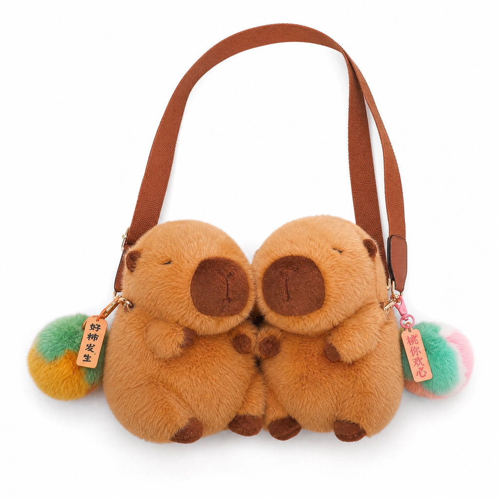 Capybara Crossbody Bag Plush with Detachable Strap - Fond blanc
