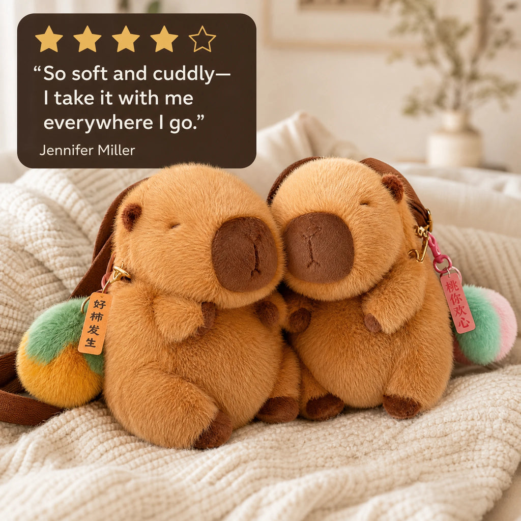Capybara Crossbody Bag Plush with Detachable Strap - Image témoignage