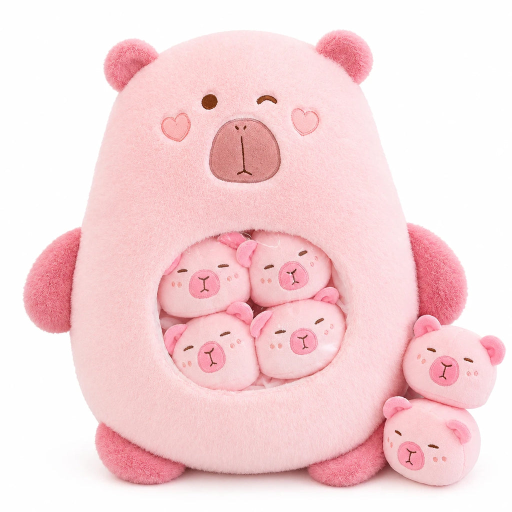 Capybara Plush Candy Bag with Removable Mini Plushies - Pink