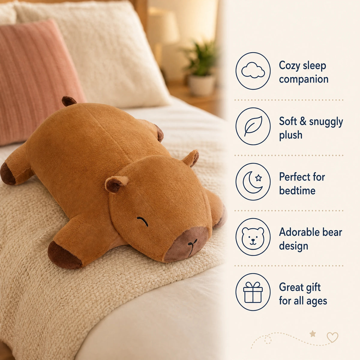 Capybara Plush Giant Snuggle Buddy in Soft Brown - Bénéfices produit