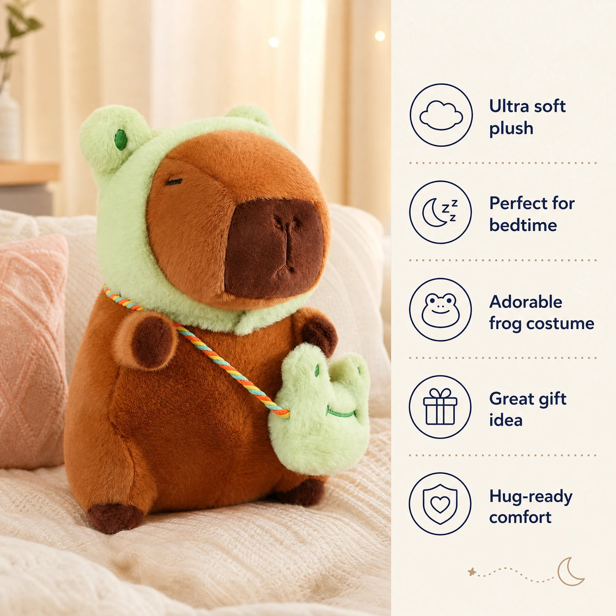Capybara Plush in Frog Costume with Accessories - Bénéfices produit