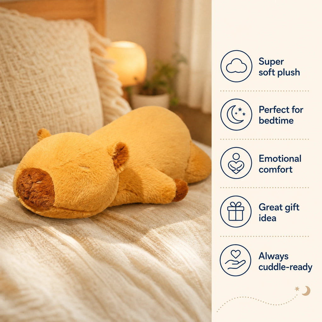 Capybara Plush in Lying Down Position - Soft Cuddly Animal - Bénéfices produit