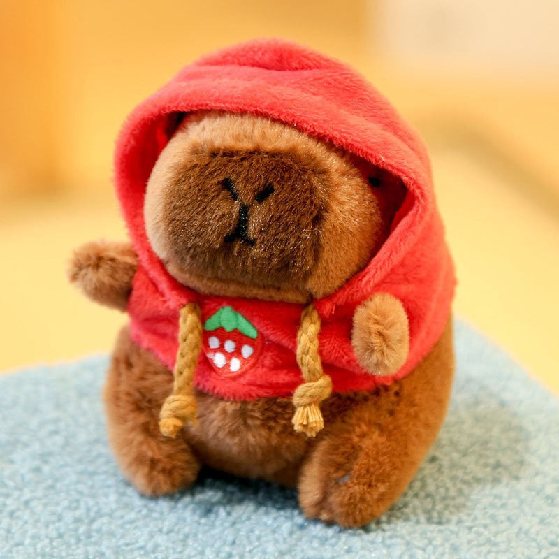Capybara Plush Keychain in a Strawberry Hoodie