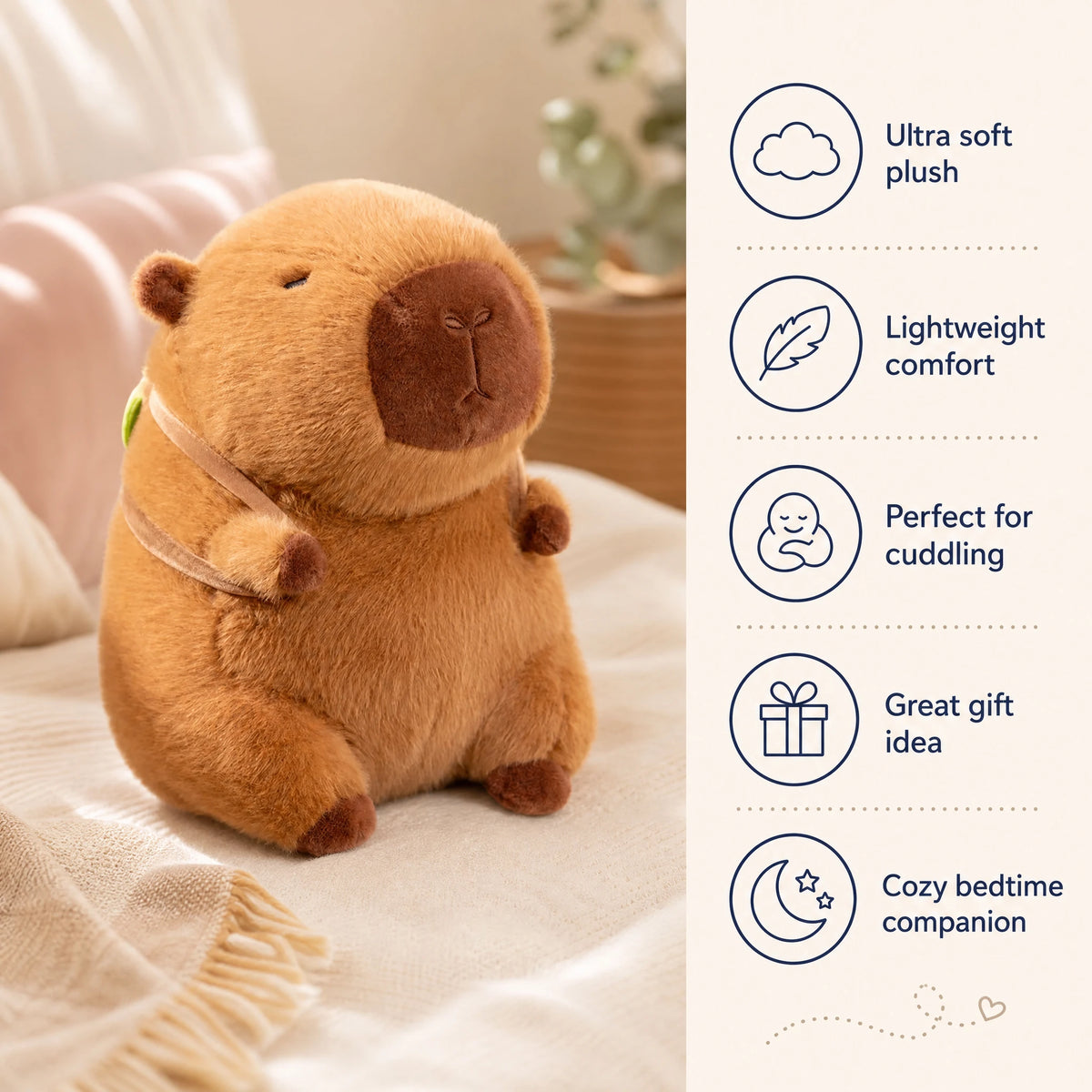 Capybara Plush Toy with Hamburger Backpack - Bénéfices produit