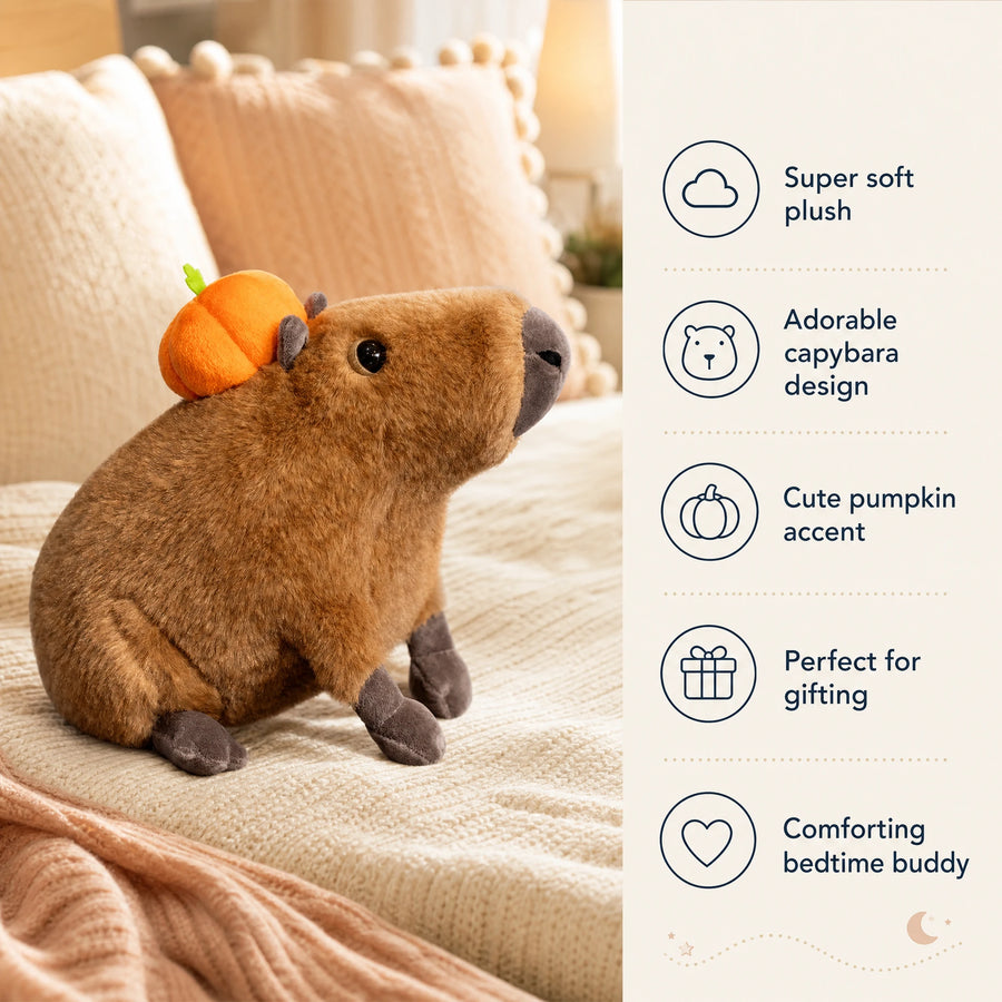 Capybara Plush Toy with Orange Pumpkin - Bénéfices produit