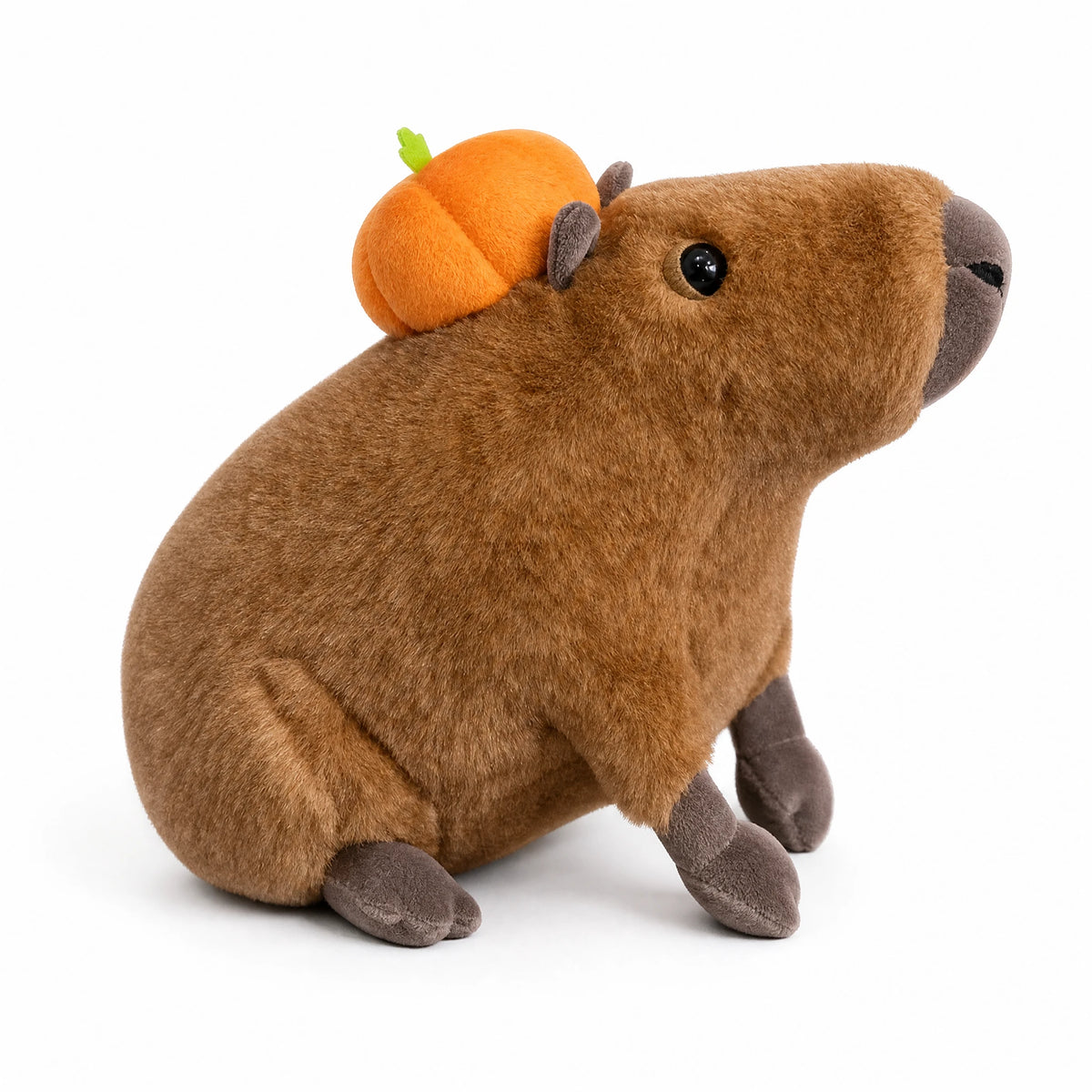 Capybara Plush Toy with Orange Pumpkin - Fond blanc