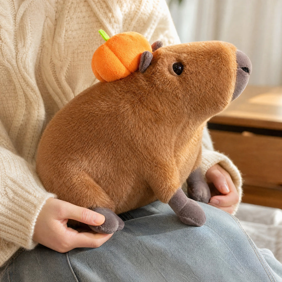 Capybara Plush Toy with Orange Pumpkin - Utilisation du produit