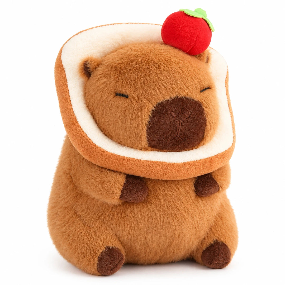 Capybara Plush Toy with Toast Hood and Fruit Accessories - Dark Bread Apple / 12in / 30cm … (4 tailles)