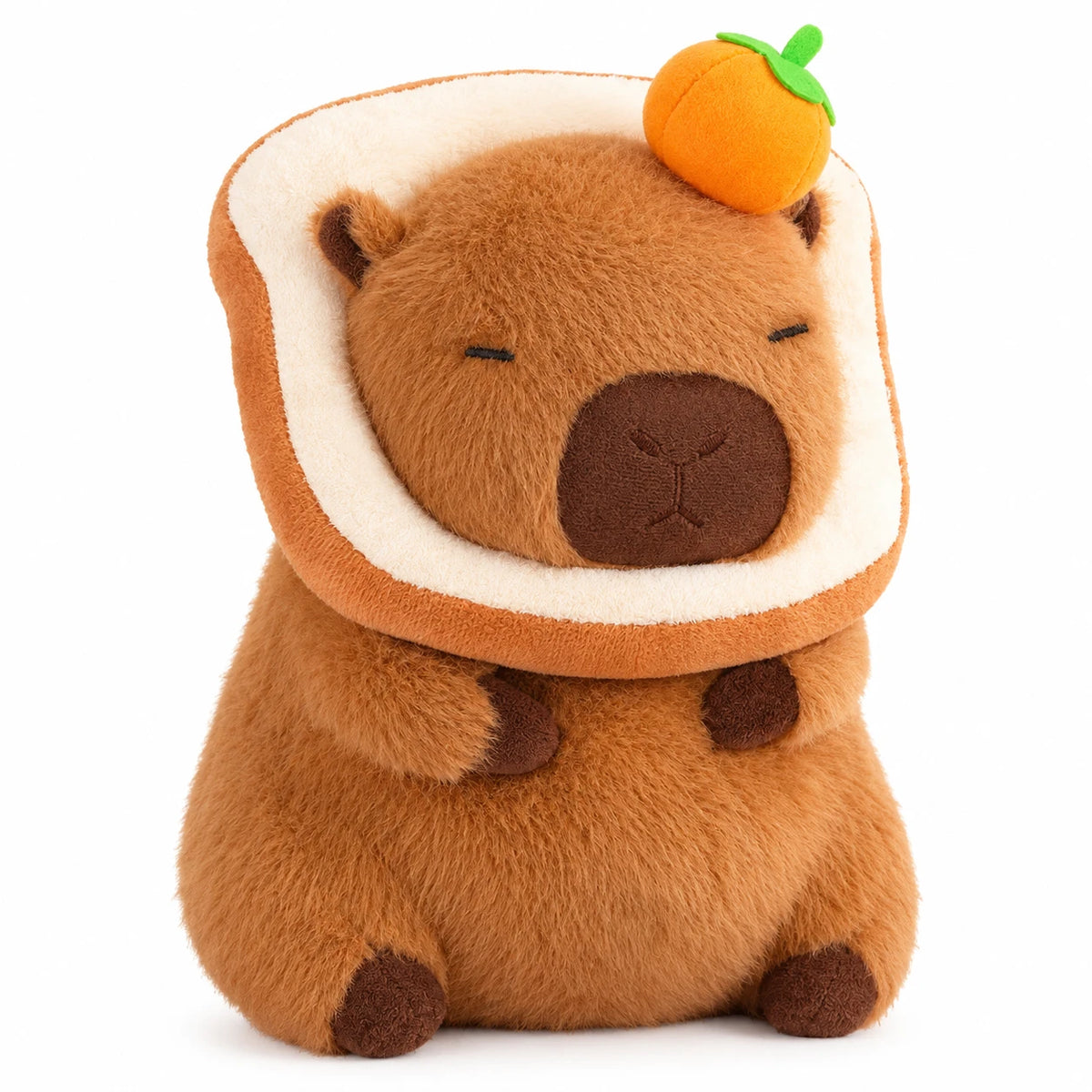 Capybara Plush Toy with Toast Hood and Fruit Accessories - Dark Bread Orange / 12in / 30cm … (4 tailles)