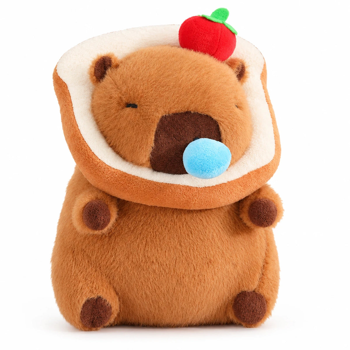 Capybara Plush Toy with Toast Hood and Fruit Accessories - Dark Bread Snot Apple / 12in / 30cm … (4 tailles)