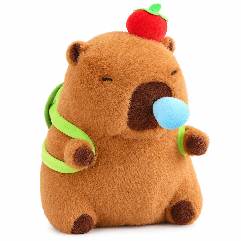 Capybara Plush Toy with Toast Hood and Fruit Accessories - Dark Turtle Snot Apple / 12in / 30cm … (4 tailles)