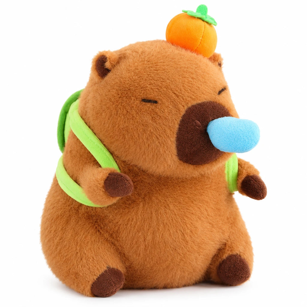 Capybara Plush Toy with Toast Hood and Fruit Accessories - Dark Turtle Snot Orange / 12in / 30cm … (4 tailles)