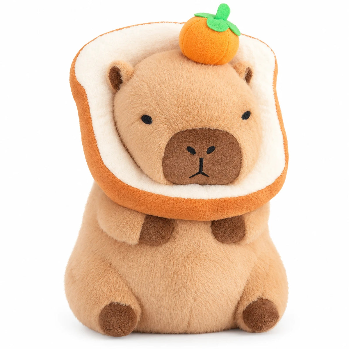 Capybara Plush Toy with Toast Hood and Fruit Accessories - Light Bread Orange / 12in / 30cm … (4 tailles)