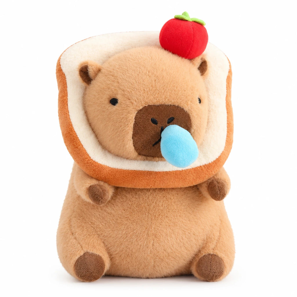 Capybara Plush Toy with Toast Hood and Fruit Accessories - Light Bread Snot Apple / 12in / 30cm … (4 tailles)