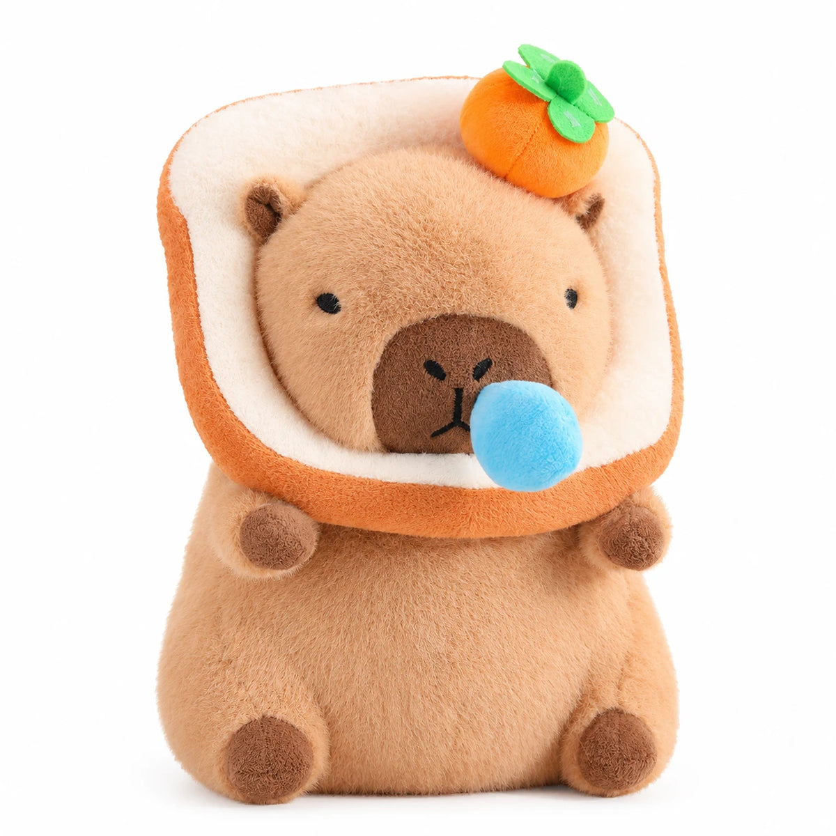 Capybara Plush Toy with Toast Hood and Fruit Accessories - Light Bread Snot Orange / 12in / 30cm … (4 tailles)