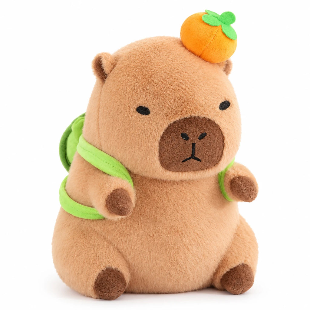 Capybara Plush Toy with Toast Hood and Fruit Accessories - Light Turtle Orange / 12in / 30cm … (4 tailles)