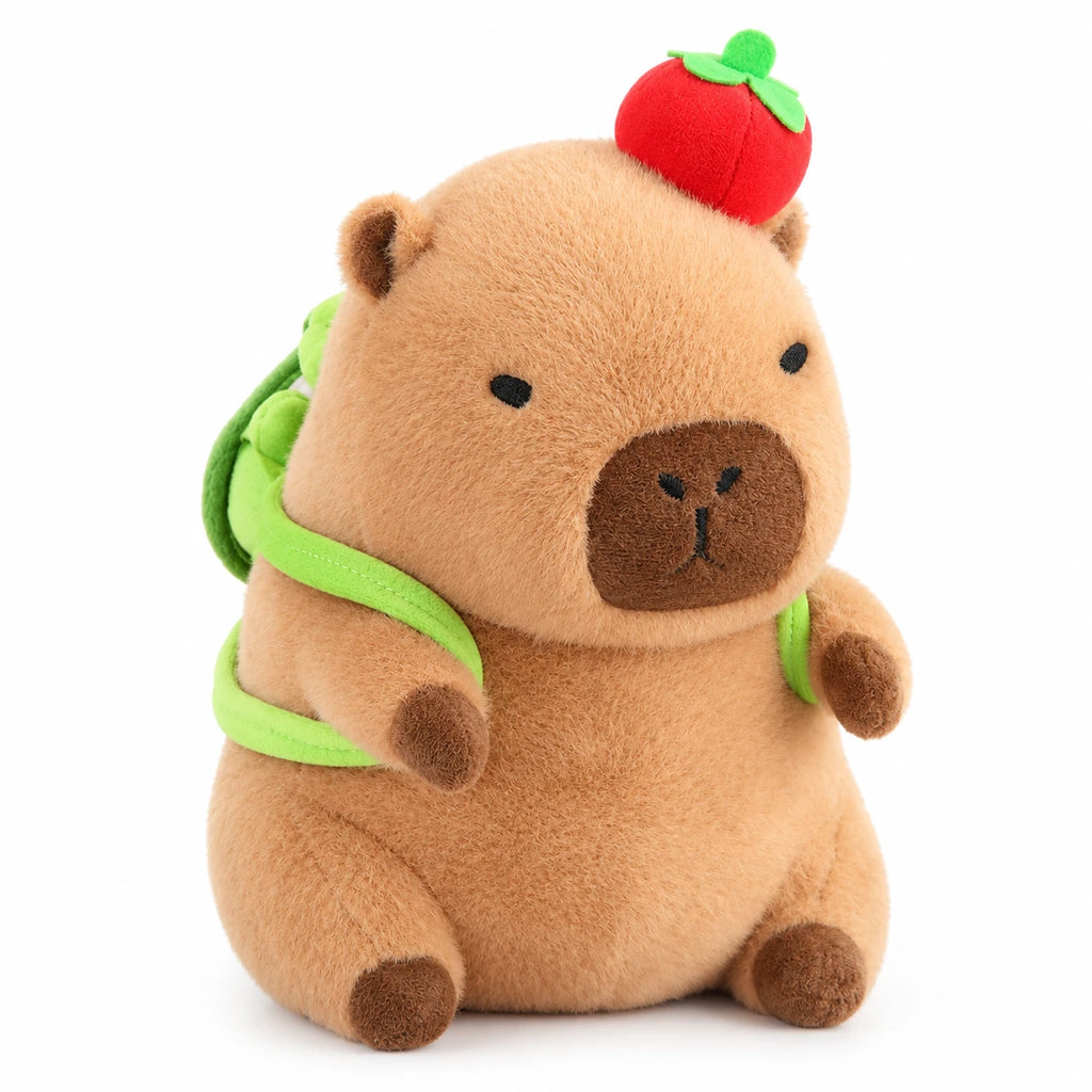 Capybara Plush Toy with Toast Hood and Fruit Accessories - Light Turtle Snot Apple / 12in / 30cm … (4 tailles)