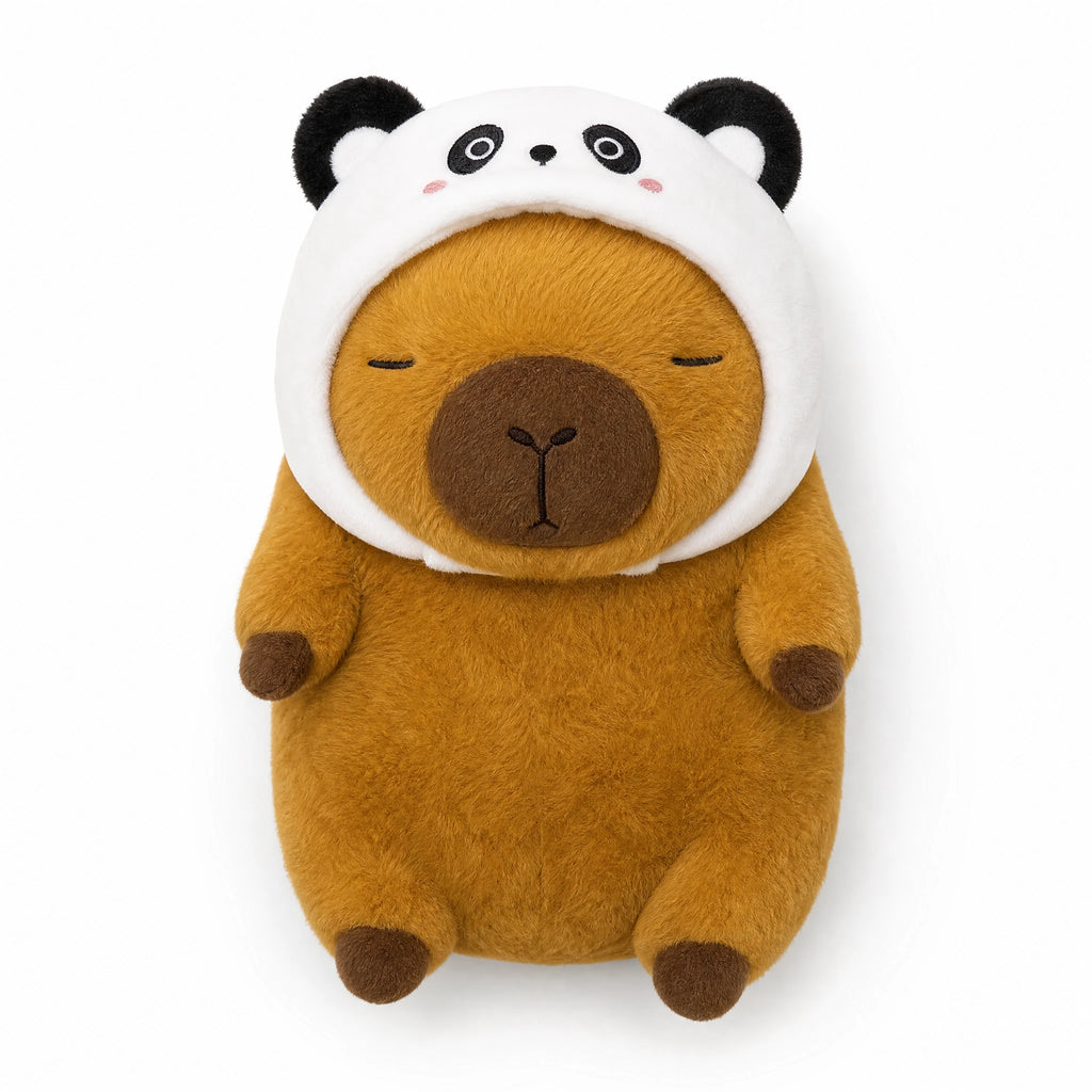Capybara Plush with Animal Hat, Soft Stuffed Toy - Fond blanc
