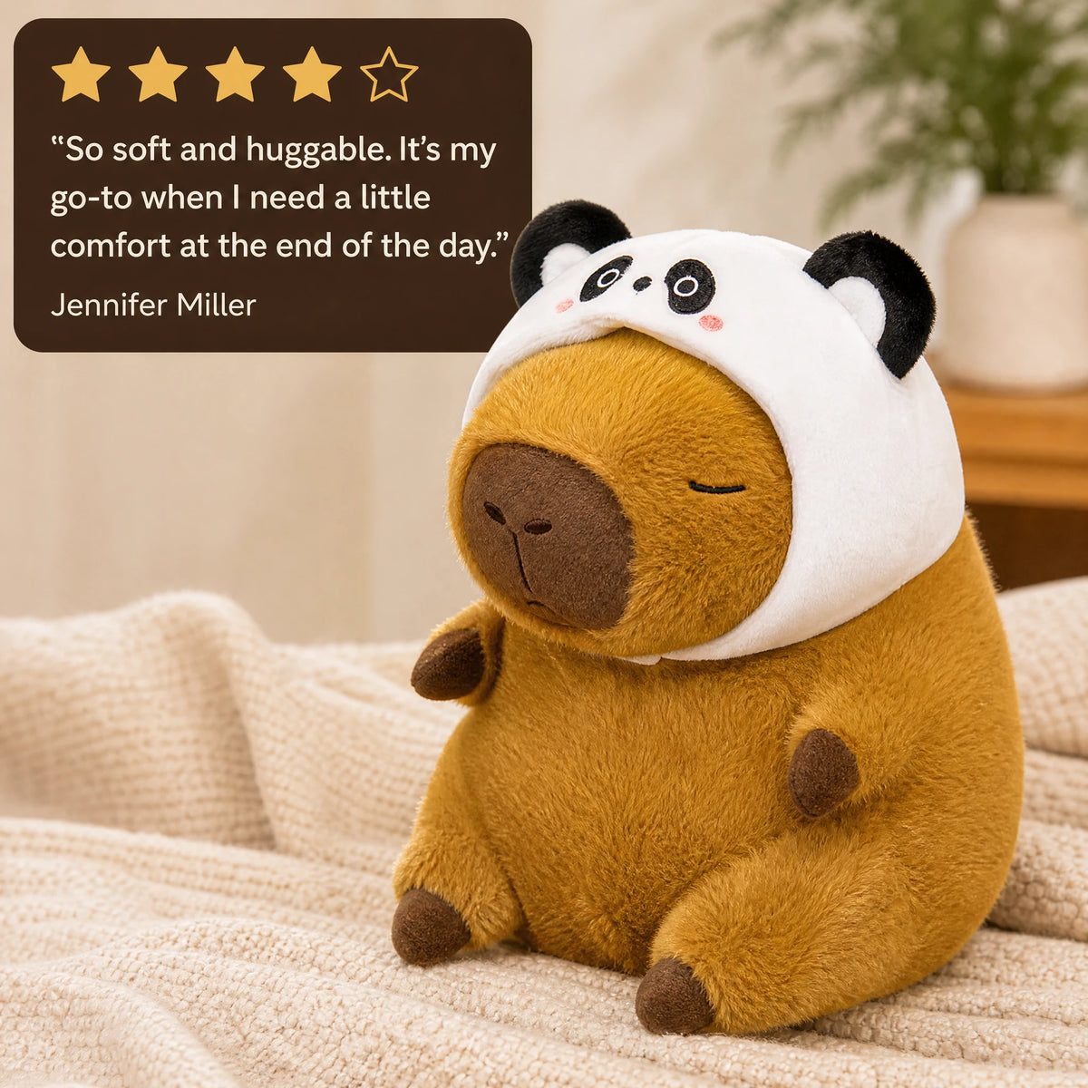 Capybara Plush with Animal Hat, Soft Stuffed Toy - Image témoignage