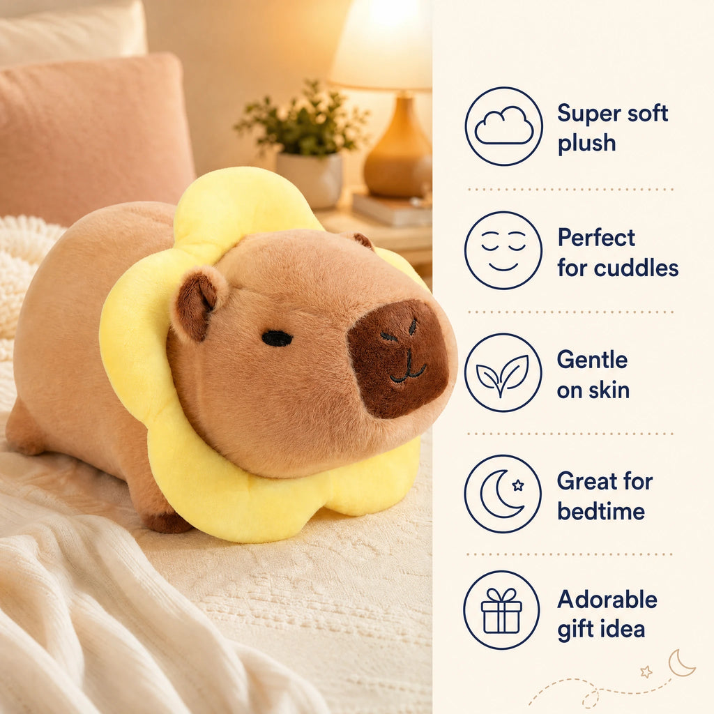 Capybara Plush with Flower Collar in Kawaii Style - Bénéfices produit