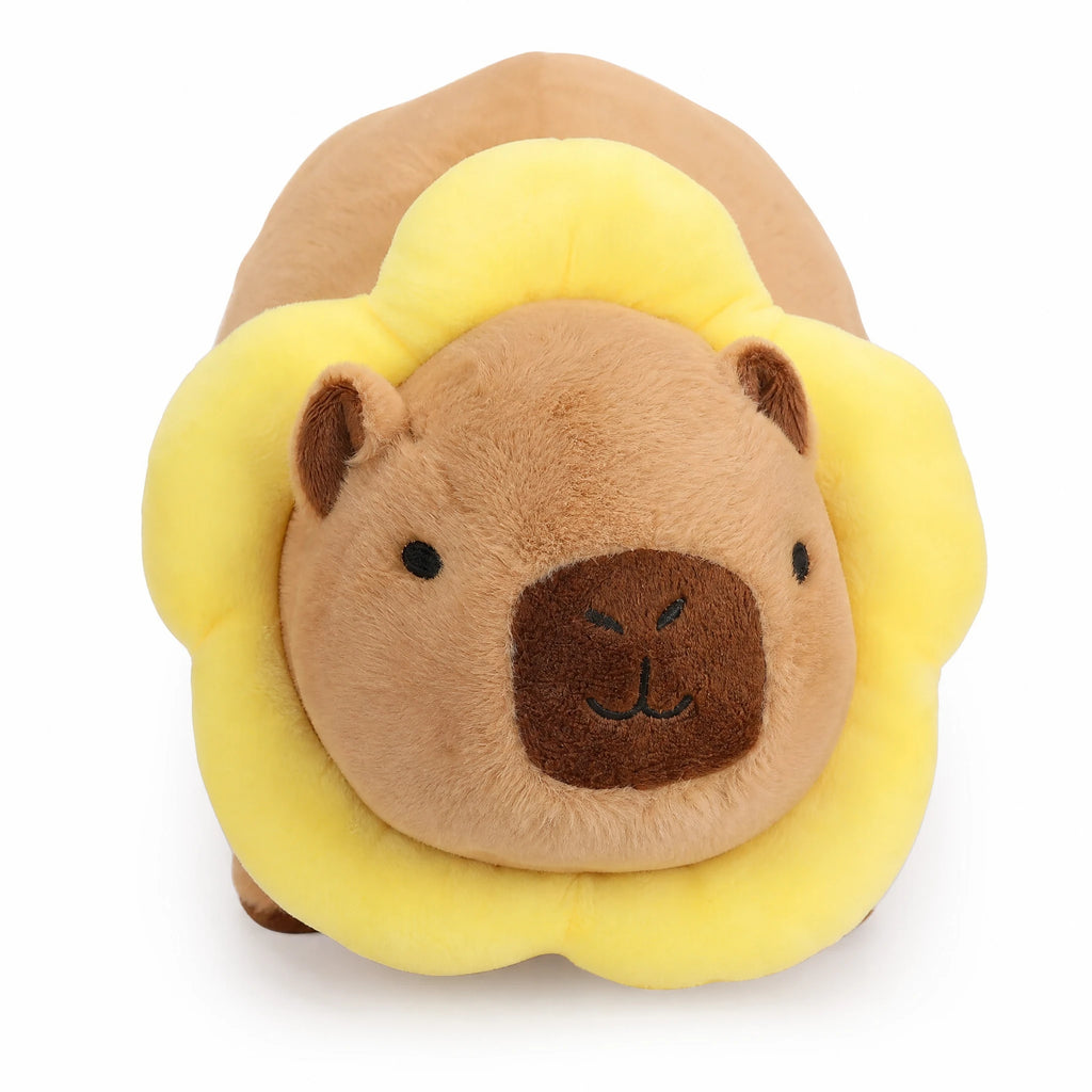 Capybara Plush with Flower Collar in Kawaii Style - Fond blanc