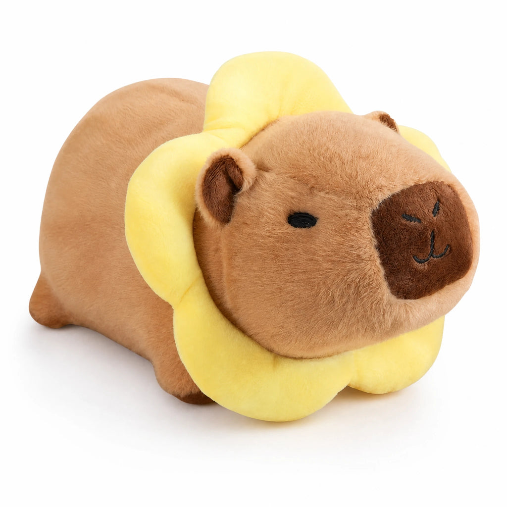 Capybara Plush with Flower Collar in Kawaii Style - Fond blanc, autre angle