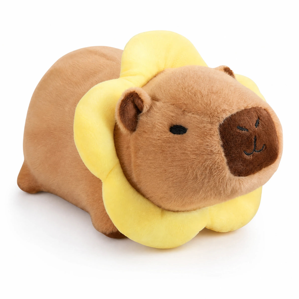 Capybara Plush with Flower Collar in Kawaii Style - Fond blanc, autre angle